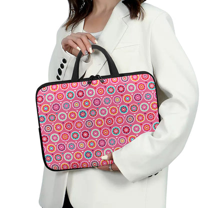 Pink Girly Flower Pattern Print Laptop Sleeve With Handle