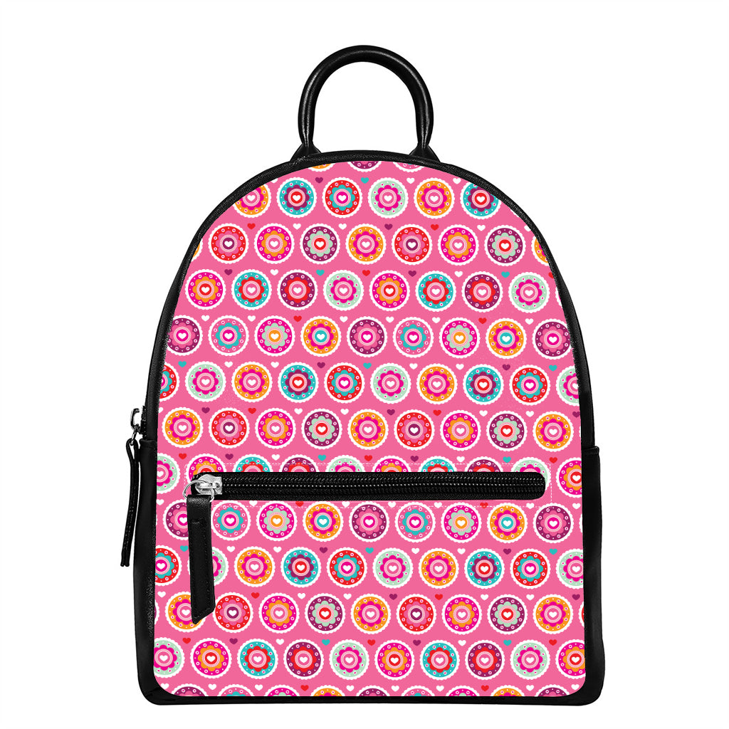 Pink Girly Flower Pattern Print Leather Backpack