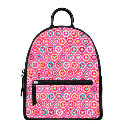 Pink Girly Flower Pattern Print Leather Backpack