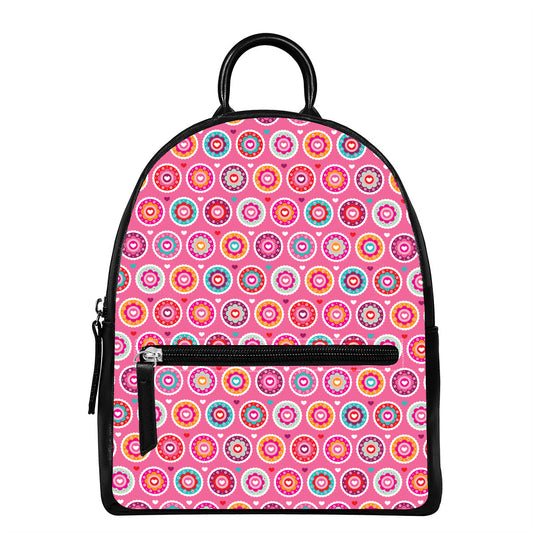Pink Girly Flower Pattern Print Leather Backpack