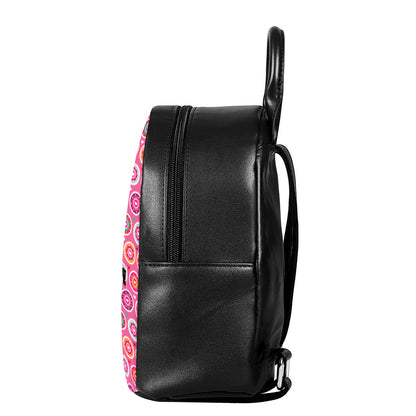Pink Girly Flower Pattern Print Leather Backpack
