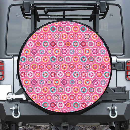 Pink Girly Flower Pattern Print Leather Spare Tire Cover