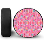Pink Girly Flower Pattern Print Leather Spare Tire Cover