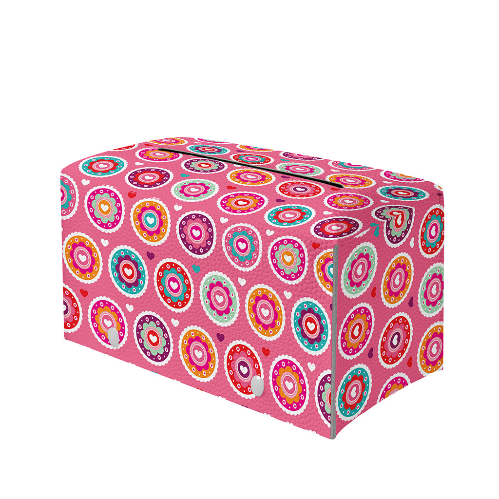 Pink Girly Flower Pattern Print Leather Tissue Box Cover