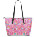 Pink Girly Flower Pattern Print Leather Tote Bag With Zipper