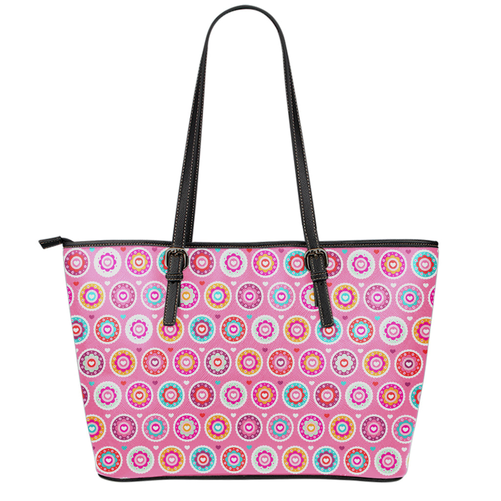 Pink Girly Flower Pattern Print Leather Tote Bag
