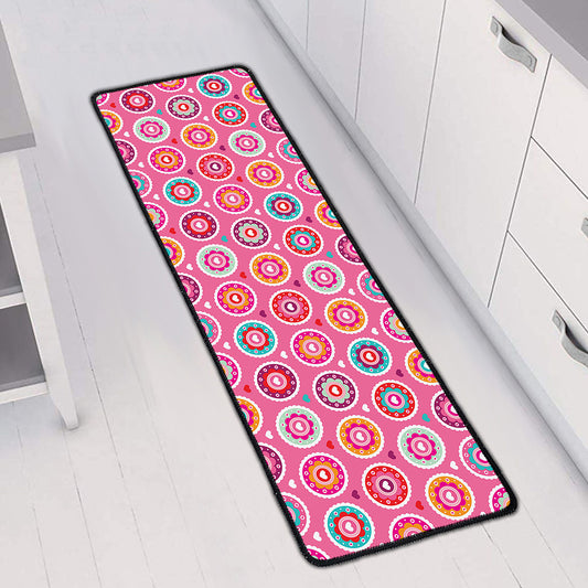Pink Girly Flower Pattern Print Long Kitchen Mat