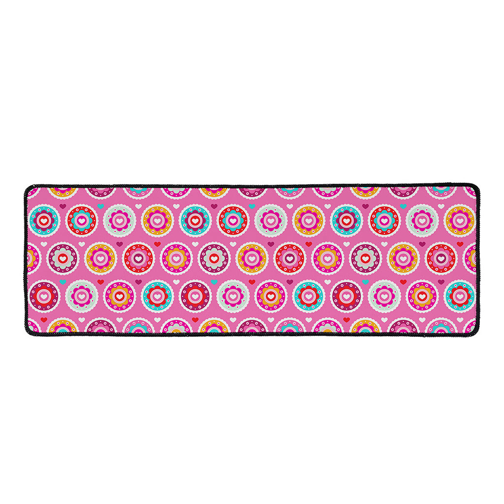Pink Girly Flower Pattern Print Long Kitchen Mat