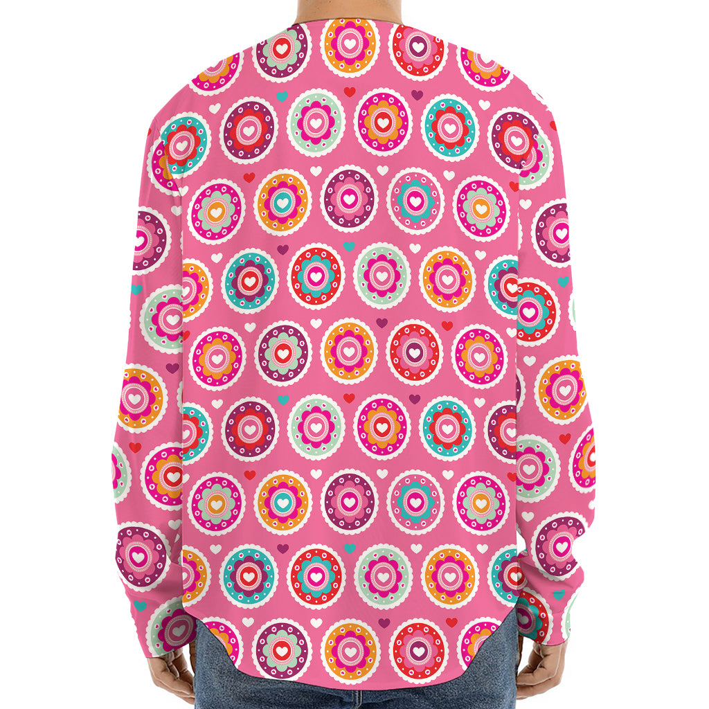 Pink Girly Flower Pattern Print Long Sleeve Baseball Jersey