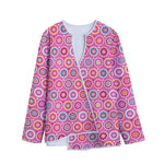 Pink Girly Flower Pattern Print Long Sleeve Short Coat