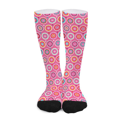 Pink Girly Flower Pattern Print Long Socks
