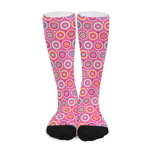 Pink Girly Flower Pattern Print Long Socks