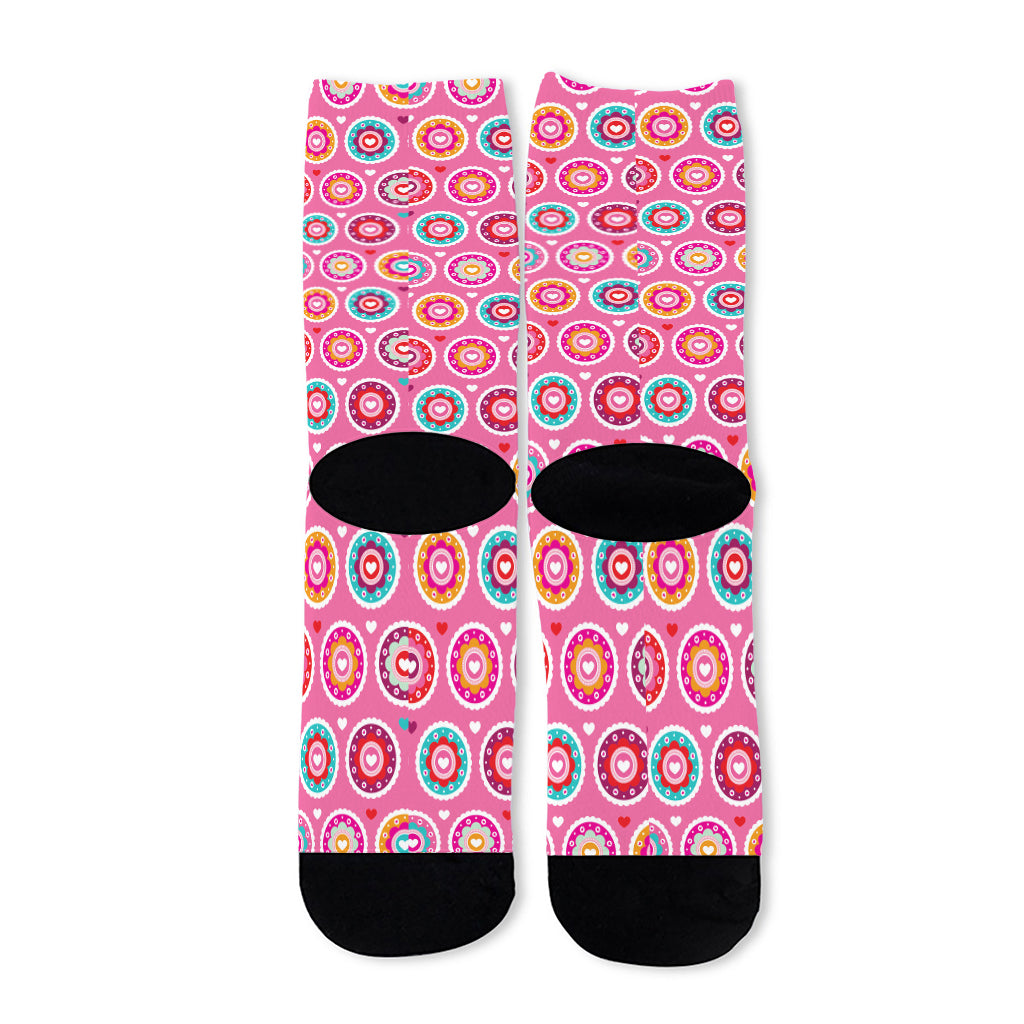 Pink Girly Flower Pattern Print Long Socks
