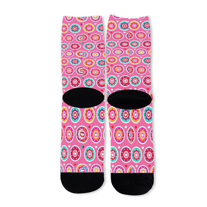 Pink Girly Flower Pattern Print Long Socks