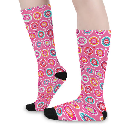 Pink Girly Flower Pattern Print Long Socks