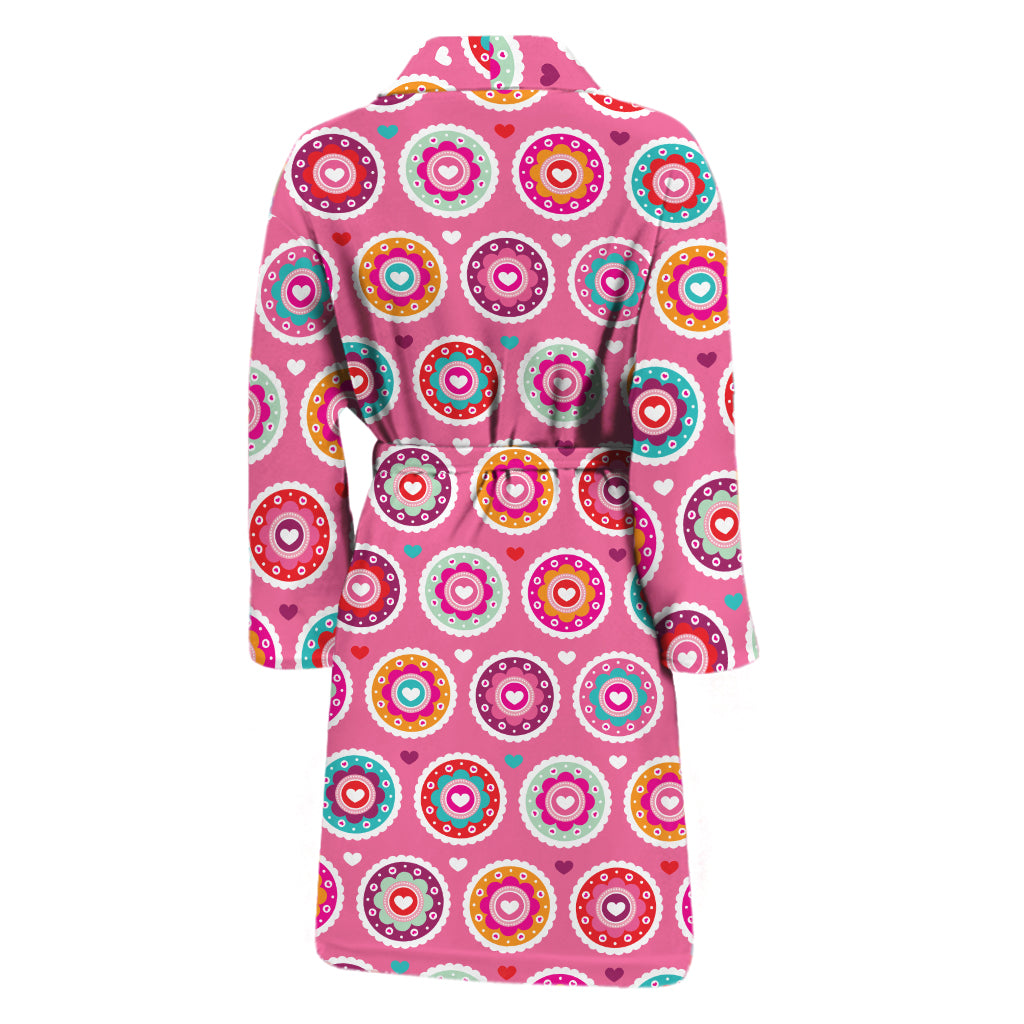 Pink Girly Flower Pattern Print Men's Bathrobe