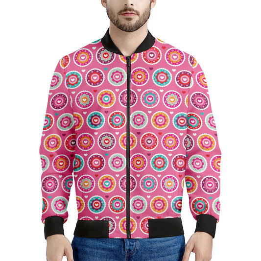 Pink Girly Flower Pattern Print Men's Bomber Jacket