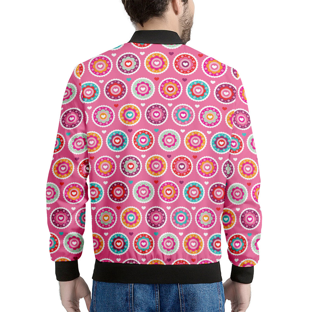 Pink Girly Flower Pattern Print Men's Bomber Jacket