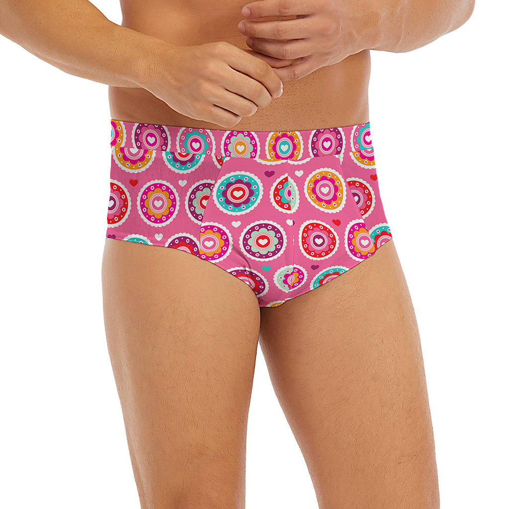Pink Girly Flower Pattern Print Men's Briefs