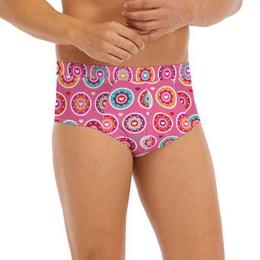 Pink Girly Flower Pattern Print Men's Briefs