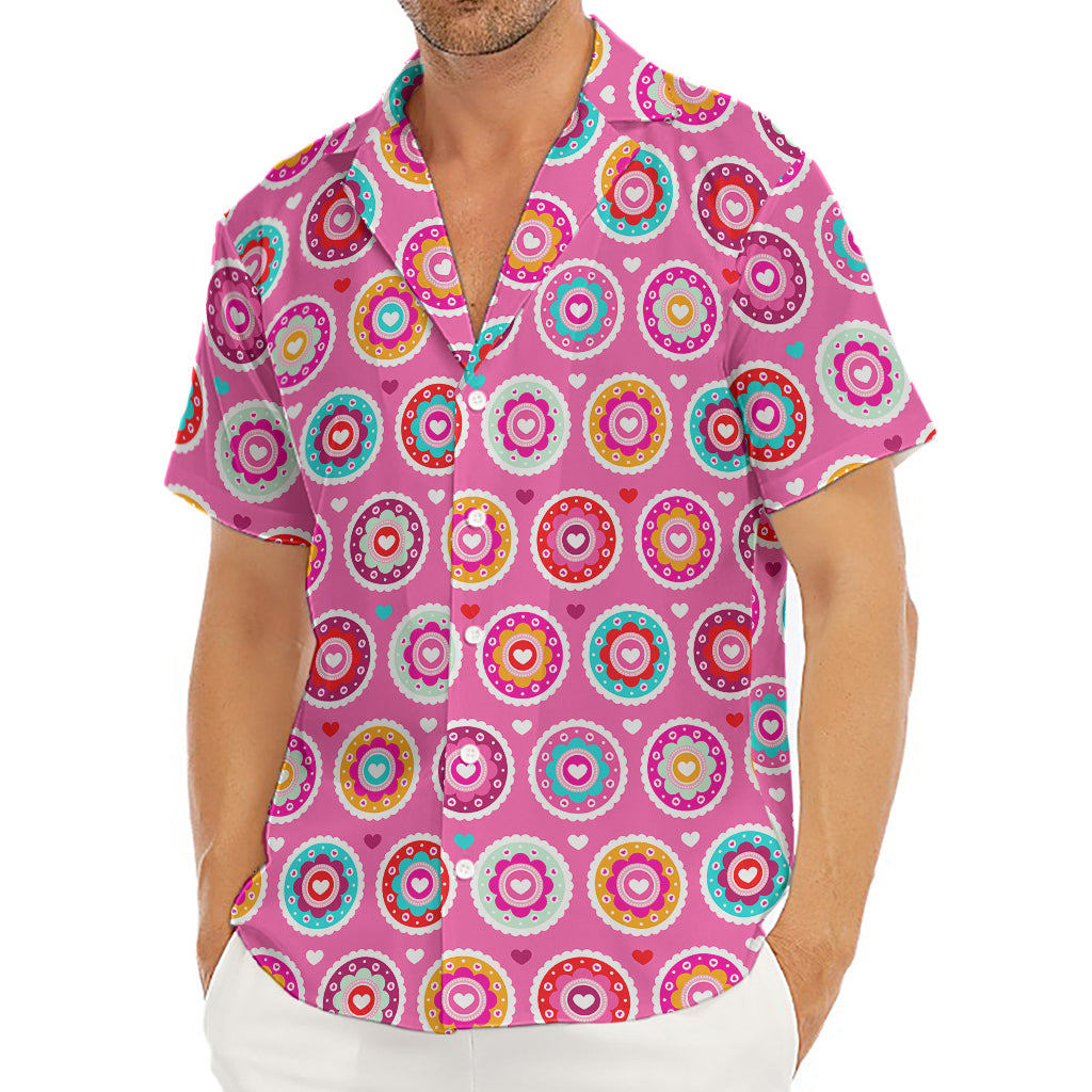 Pink Girly Flower Pattern Print Men's Deep V-Neck Shirt