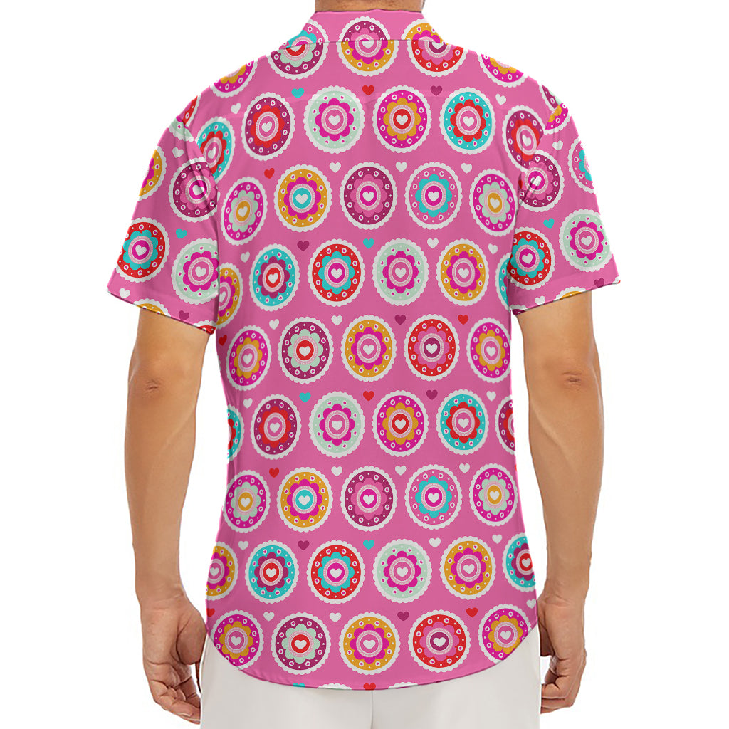 Pink Girly Flower Pattern Print Men's Deep V-Neck Shirt