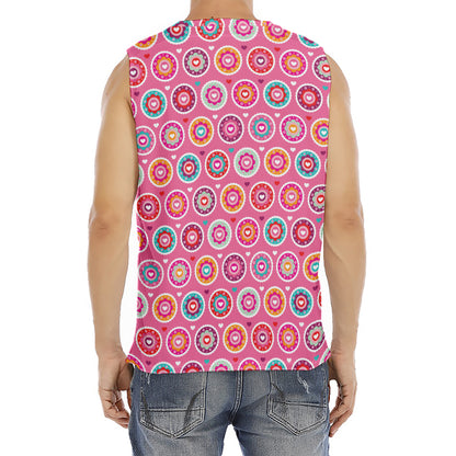 Pink Girly Flower Pattern Print Men's Fitness Tank Top