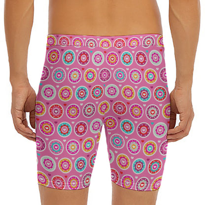 Pink Girly Flower Pattern Print Men's Long Boxer Briefs
