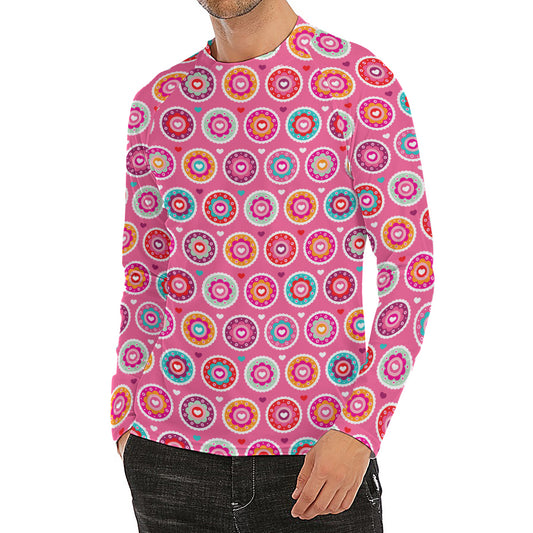 Pink Girly Flower Pattern Print Men's Long Sleeve Rash Guard