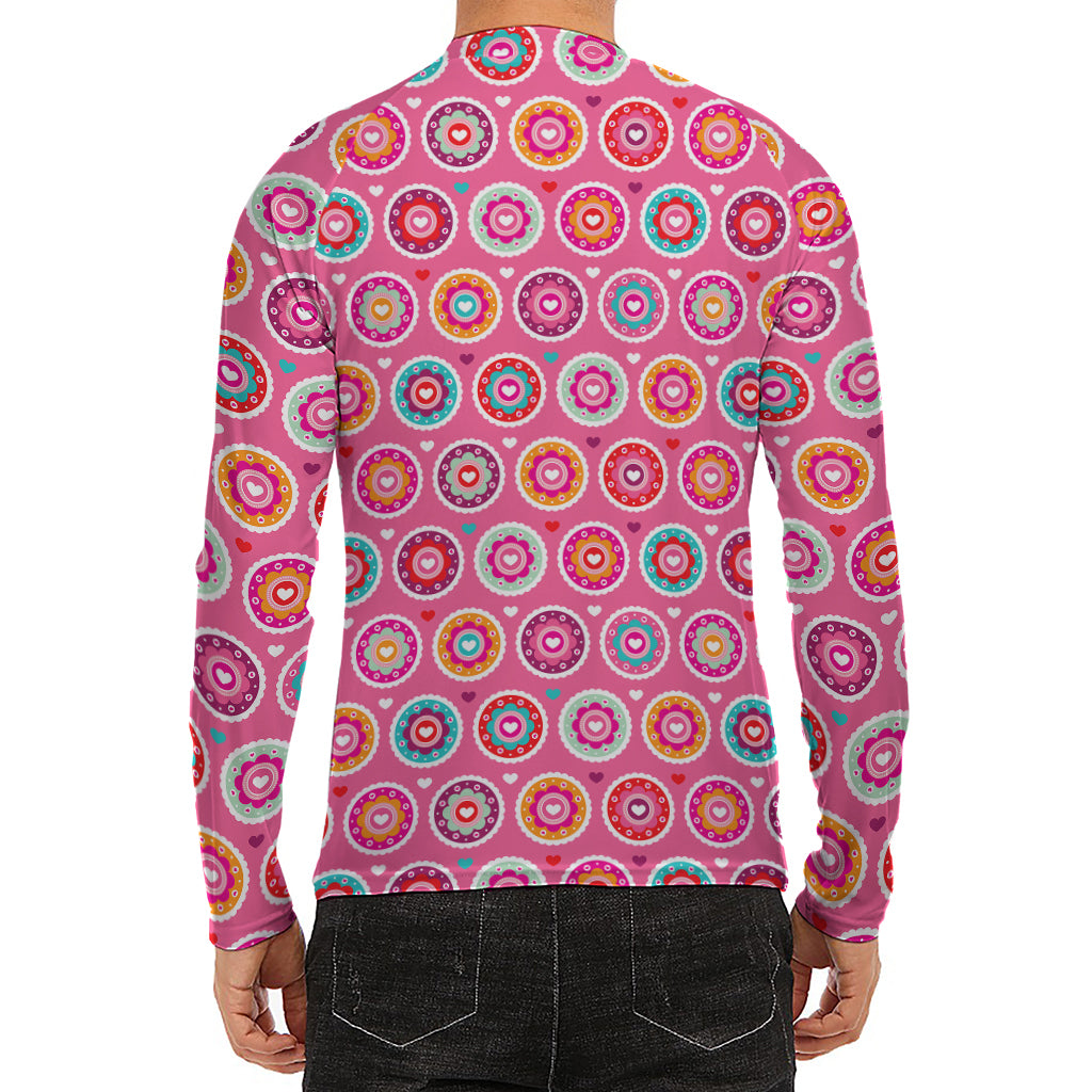 Pink Girly Flower Pattern Print Men's Long Sleeve Rash Guard