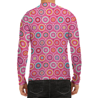 Pink Girly Flower Pattern Print Men's Long Sleeve Rash Guard