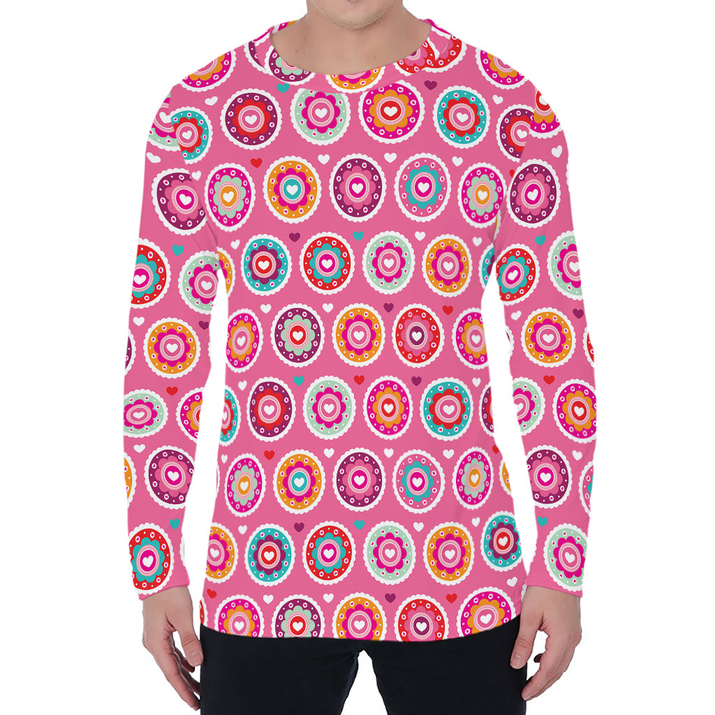 Pink Girly Flower Pattern Print Men's Long Sleeve T-Shirt