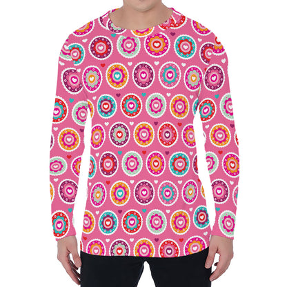 Pink Girly Flower Pattern Print Men's Long Sleeve T-Shirt
