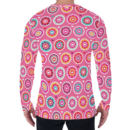 Pink Girly Flower Pattern Print Men's Long Sleeve T-Shirt