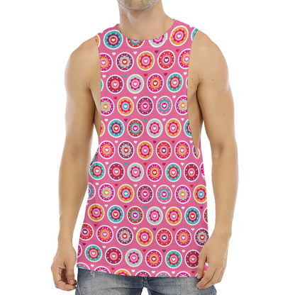 Pink Girly Flower Pattern Print Men's Muscle Tank Top