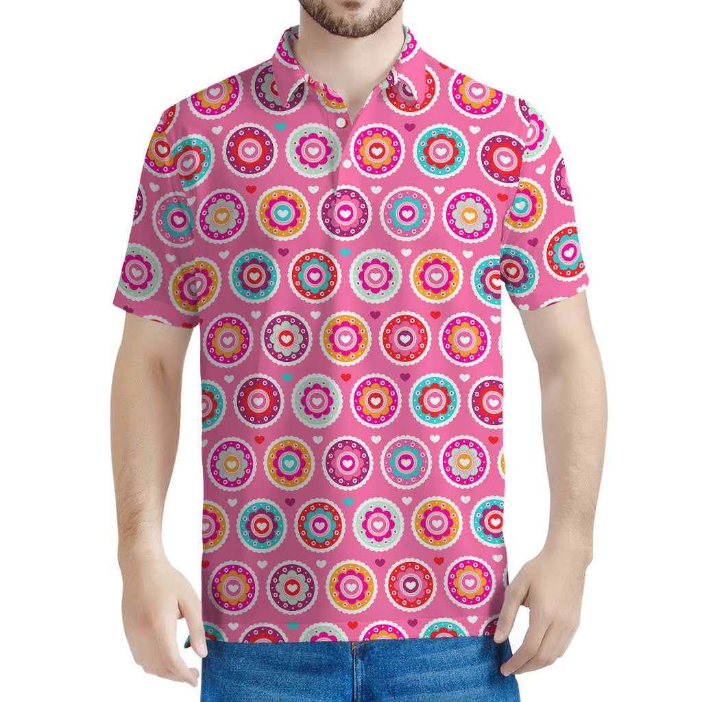 Pink Girly Flower Pattern Print Men's Polo Shirt