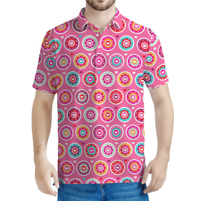 Pink Girly Flower Pattern Print Men's Polo Shirt