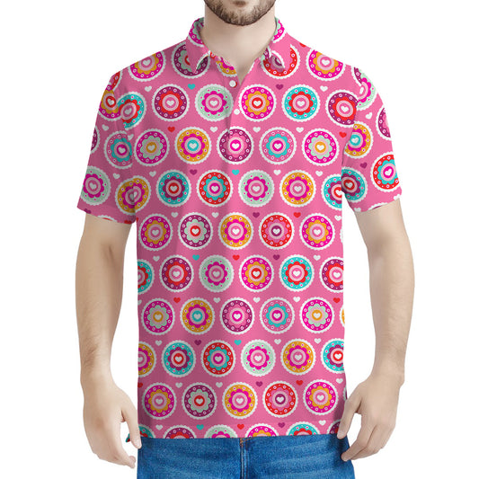 Pink Girly Flower Pattern Print Men's Polo Shirt