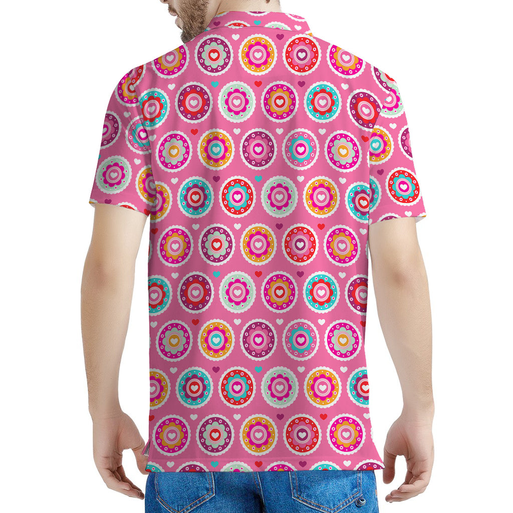 Pink Girly Flower Pattern Print Men's Polo Shirt