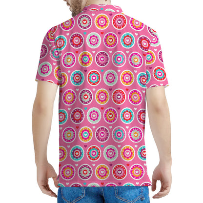 Pink Girly Flower Pattern Print Men's Polo Shirt