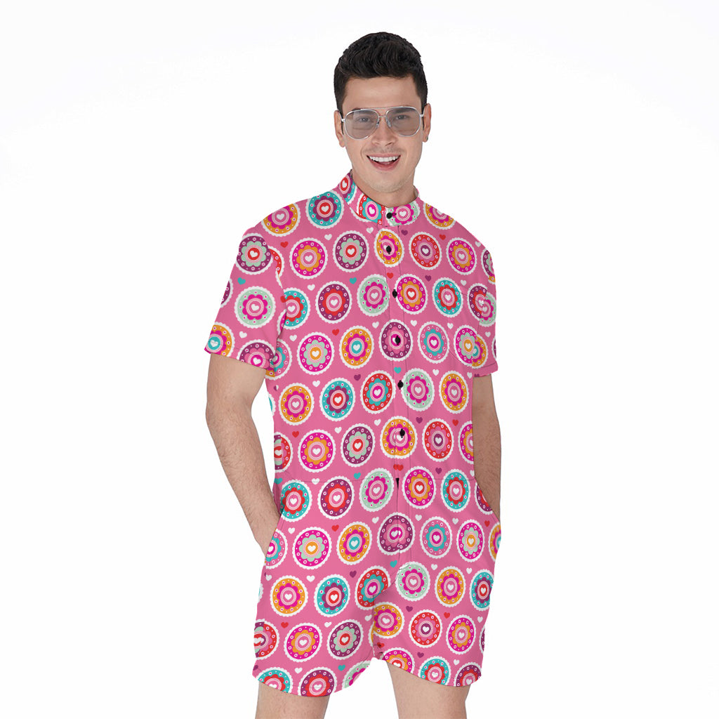 Pink Girly Flower Pattern Print Men's Rompers