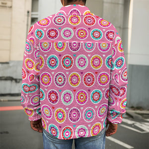 Pink Girly Flower Pattern Print Men's Shirt Jacket