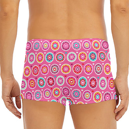 Pink Girly Flower Pattern Print Men's Short Boxer Briefs