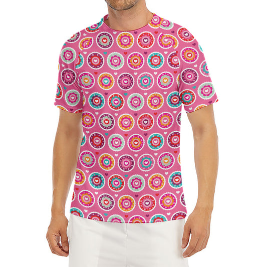 Pink Girly Flower Pattern Print Men's Short Sleeve Rash Guard