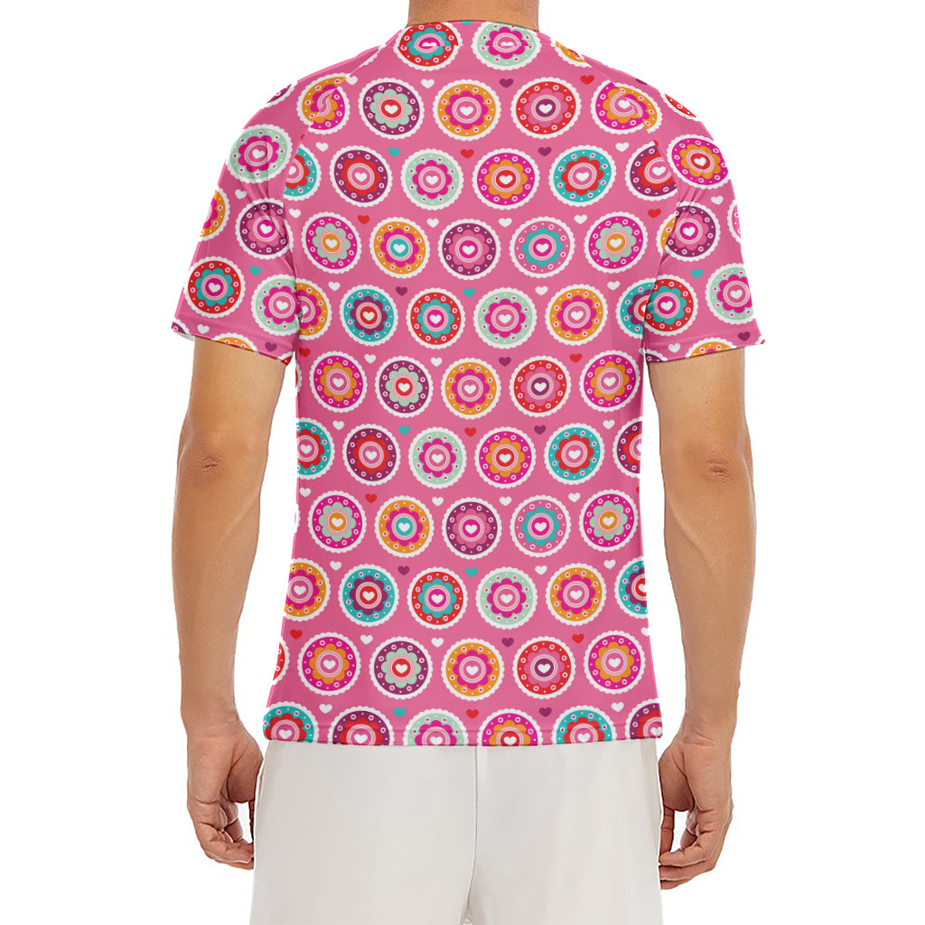 Pink Girly Flower Pattern Print Men's Short Sleeve Rash Guard