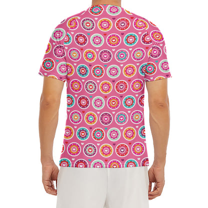 Pink Girly Flower Pattern Print Men's Short Sleeve Rash Guard