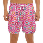 Pink Girly Flower Pattern Print Men's Split Running Shorts