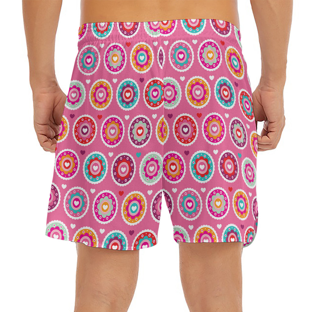 Pink Girly Flower Pattern Print Men's Split Running Shorts