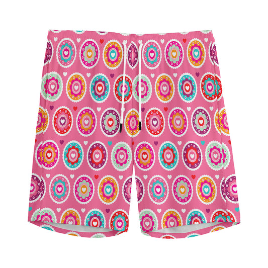 Pink Girly Flower Pattern Print Men's Sports Shorts
