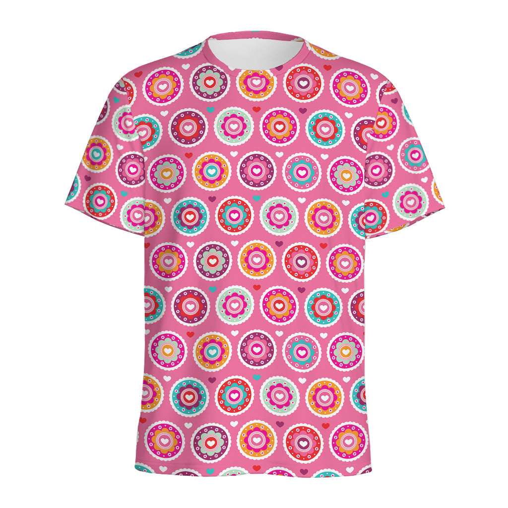 Pink Girly Flower Pattern Print Men's Sports T-Shirt